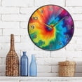 thumbnail image 4 of Rainbow Tie Dyed Wall Clock Round Silent Non Ticking Battery Operated Accurate Arabic Numerals Design Clocks for Home Kitchen Living Room Bedroom 9.5inch Home Decor, 4 of 6