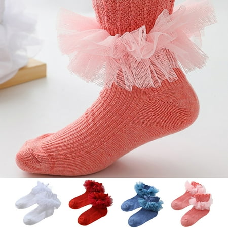 

Yesbay 2 Pair Baby Socks Fade Resistant Cotton Pretty Baby Girl Solid Ankle Socks for Home