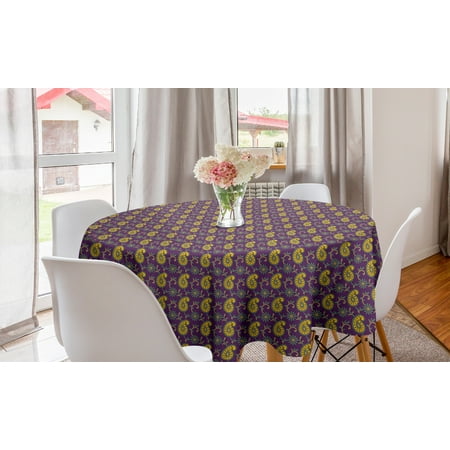 

Paisley Round Tablecloth Continuous Eastern Floral Motif Oriental Print Circle Table Cloth Cover for Dining Room Kitchen Decor 60 Eggplant Multicolor by Ambesonne
