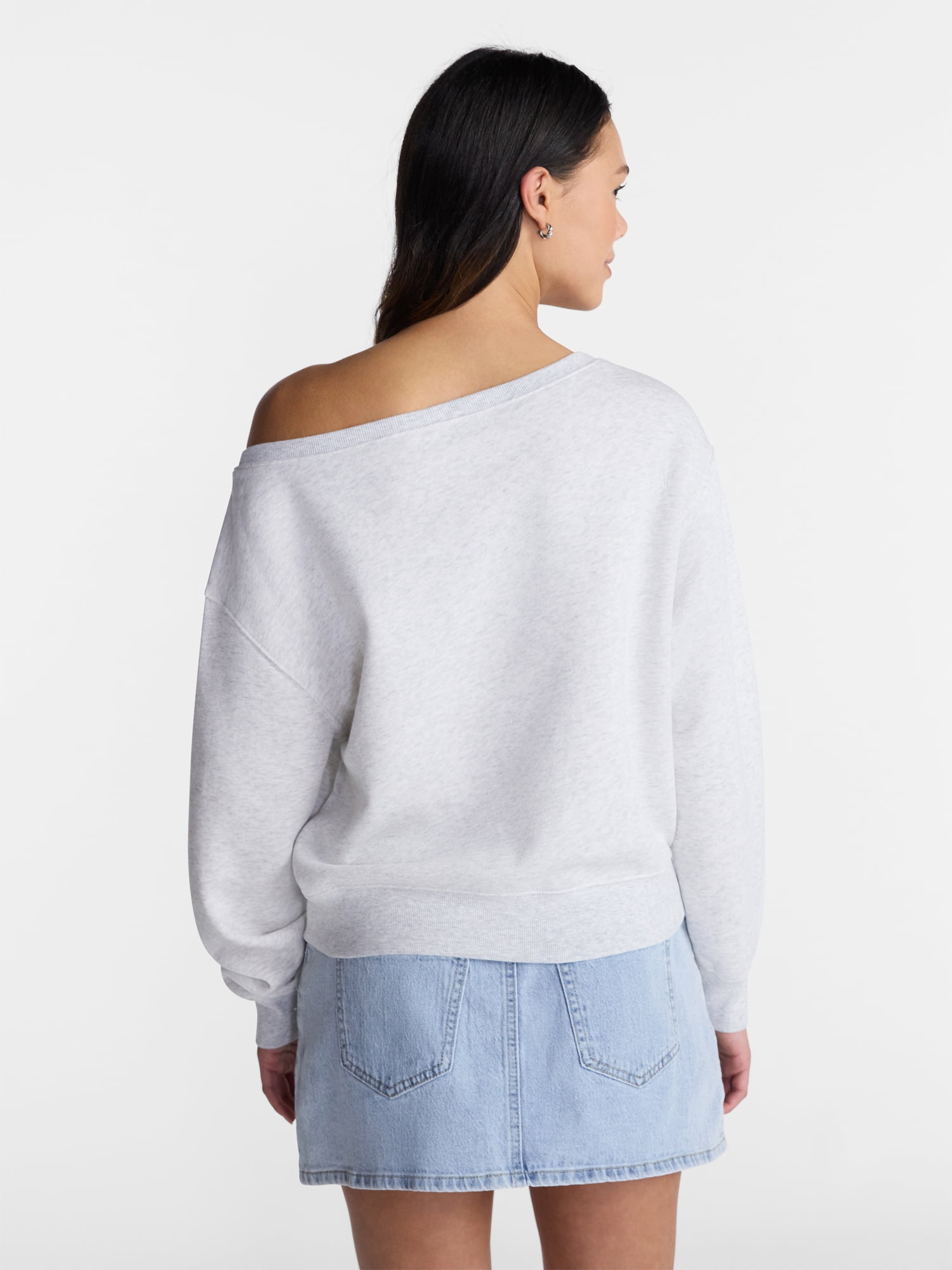 No Boundaries Off the Shoulder Sweatshirt with Long Sleeves, Midweight, Women’s XXS-4X