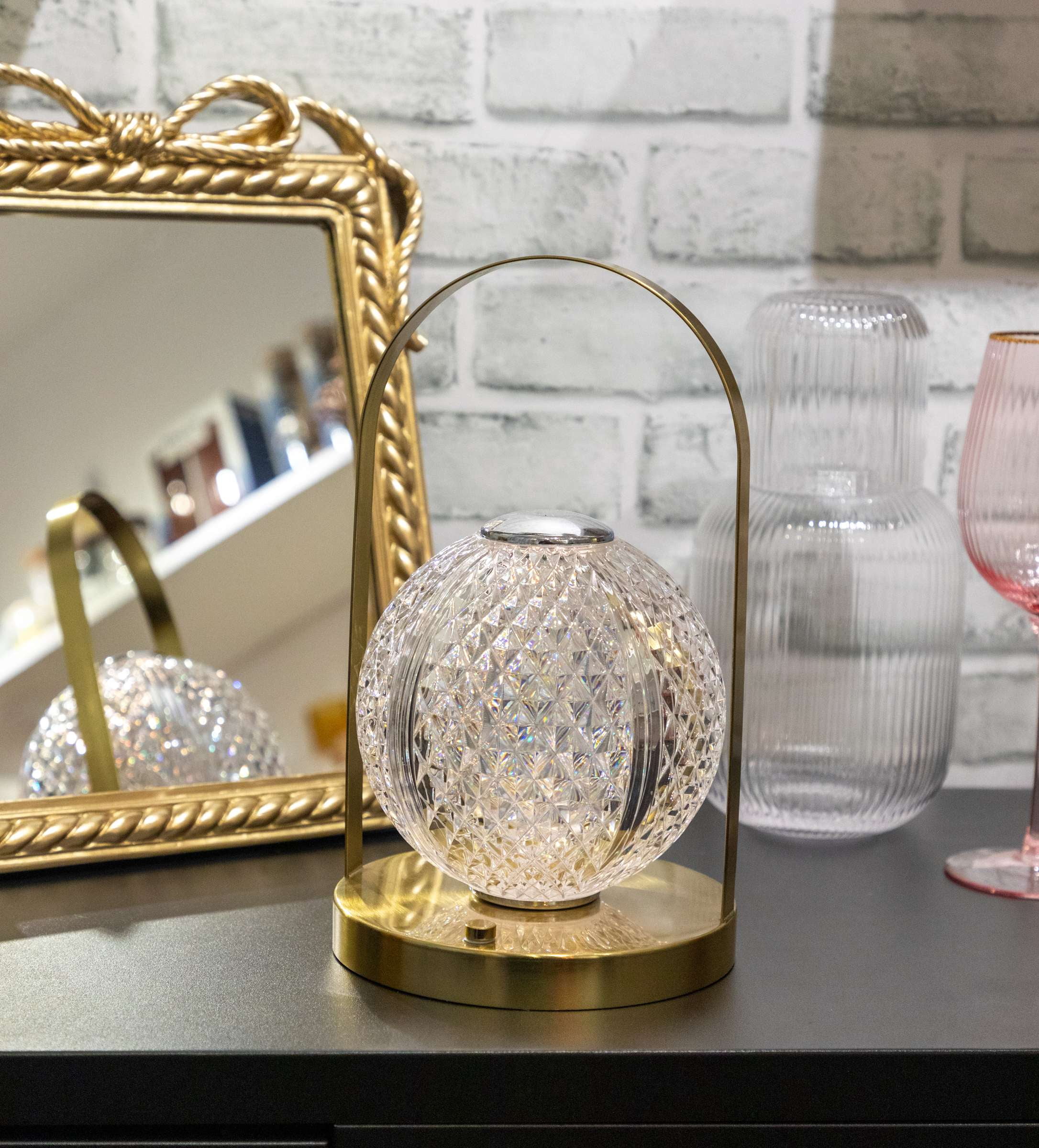 Portable and Rechargeable Gold Lantern Touch Lamp – Multi-Light Settings, Dimmable, USB Powered, 8.25" H x 4.7" W