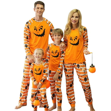 

HuaAngel Pumpkins Family Matching Orange Home Sleepwear 2-Piece Pajamas B1250 For Men Women Kids