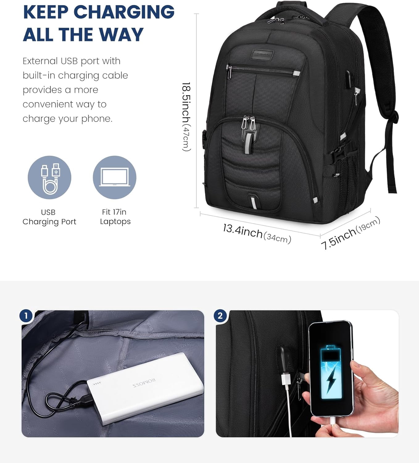 Lovevook Men Travel Backpack, Waterproof Laptop Bag 17", Anti-Thelf Work Bag College Book Bag Teacher Backpack with Lock