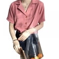 thumbnail image 1 of Women's Solid Color V-neck Topwoner Short Sleeve Button Down Shirt, 1 of 5