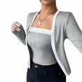 thumbnail image 2 of Women'S Contrast Colorblock Cardigan Vest Two-Piece Set Long Sleeve Cropped Cardigan Striped Shawl Grey S, 2 of 7