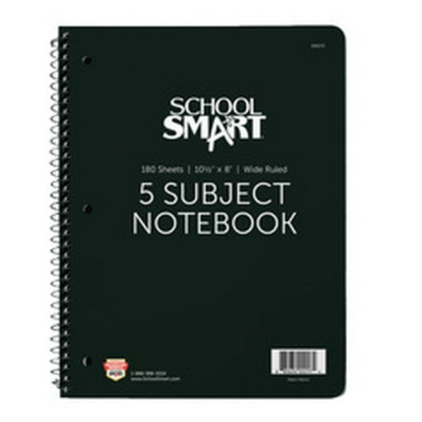 School Smart Spiral NonPerforated 5 Subject Wide Ruled Notebook, 101/