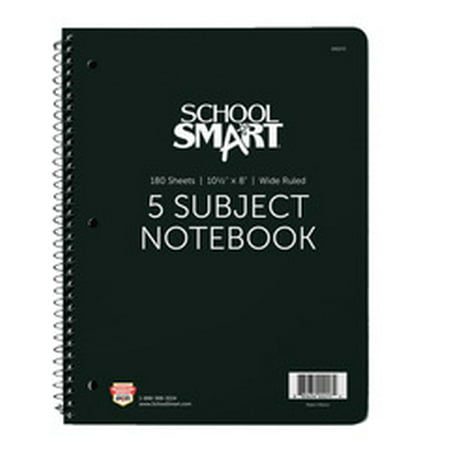 School Smart Spiral Non-Perforated 5 Subject Wide Ruled Notebook, 10-1/2 x 8 (Best Notebooks For High School)