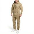 thumbnail image 3 of Men's Hooded Jumpsuit Zip Up Pajamas Playsuit Jogger Sweatsuit Overall Romper, Fleece-Lined for Winter Lounge and Comfortable Sleepwear,Beige,L, 3 of 7