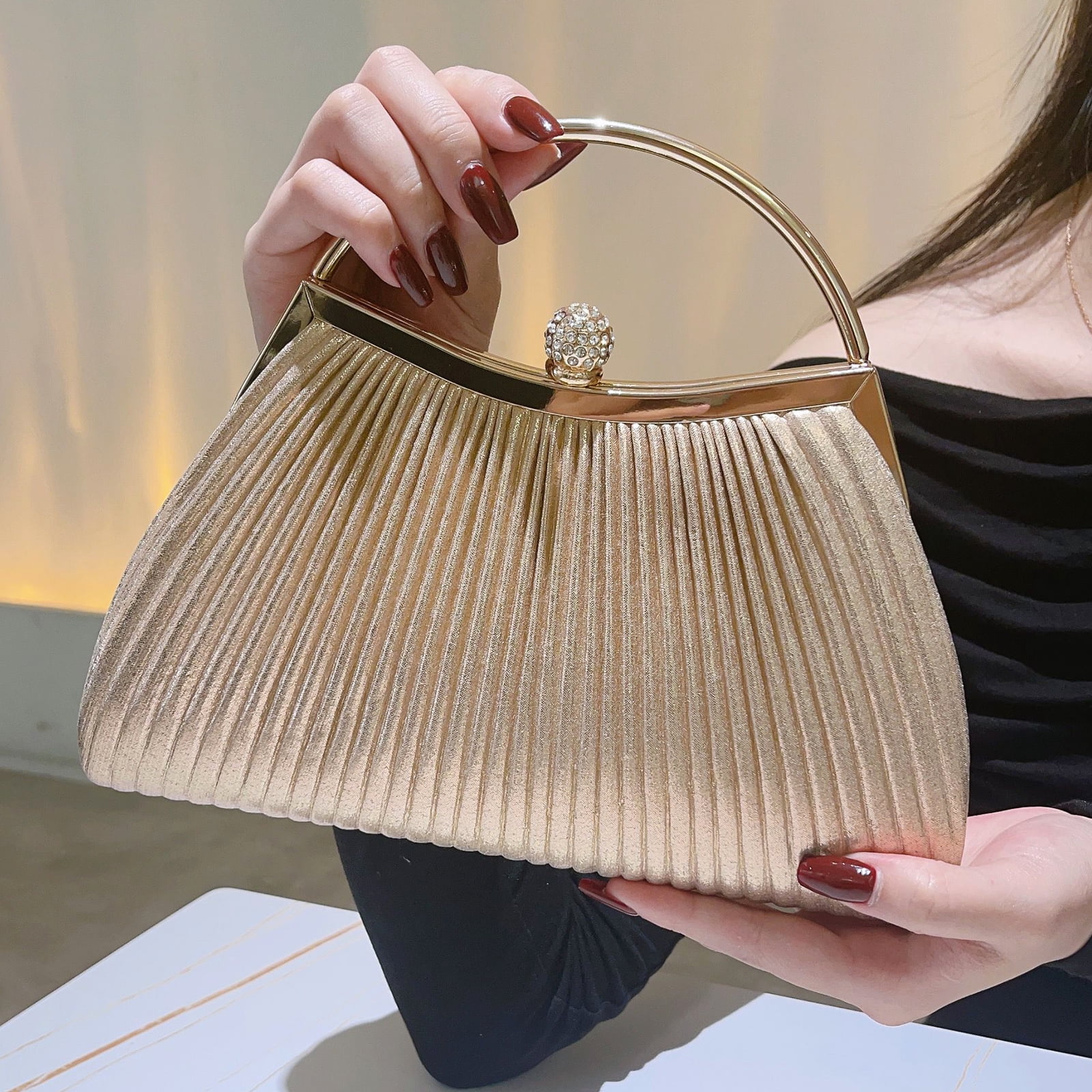 Clutch Purses for Women Evening Bags Party Clutches Handbag With Detachable Chain Strap for Cocktail Party Wedding Purses with Pleated