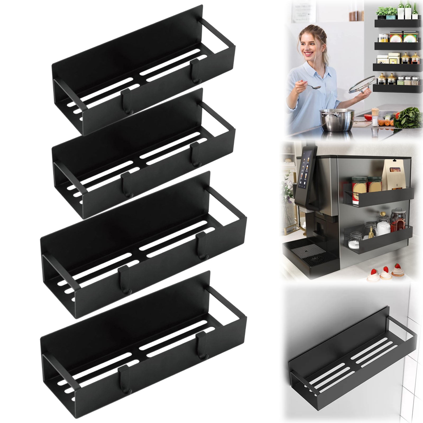 Magnetic Spice Rack For Refrigerator,Magnetic Shelf And Fridge Kitchen Cabinet Organizers Storage,Seasoning Organization Shelves,Fridge Organizer With Hooks For Kitchen And Oven Organization,D