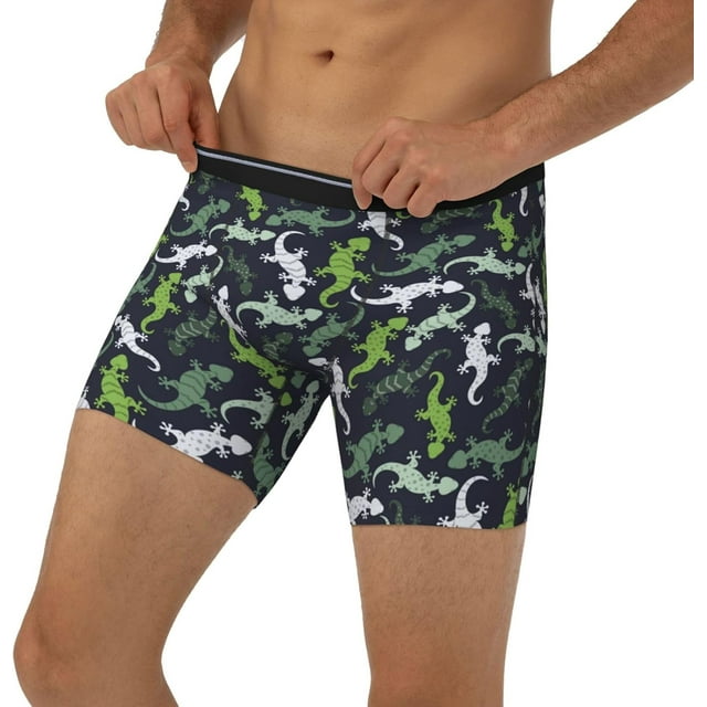 Mens Extended Length Boxer Briefs - Cute Lizard Gecko Green Men Underwear Boxer Briefs With Elastic Band