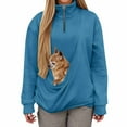 thumbnail image 4 of Women Oversize Solid Quarter Zip Sweatshirt With Pocket Pet Pouch Hoodies Cat Dog Pouch Puppy Animal Carriers Pullover Hoodie, 4 of 9