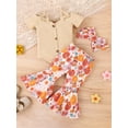 thumbnail image 3 of Bagilaanoe 3pcs Newborn Baby Girl Long Pants Set Short Sleeve Romper Tops + Floral Print Flare Trousers + Headband 3M 6M 12M 18M 24M Infant Casual Outfits, 3 of 9