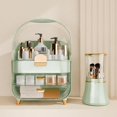 thumbnail image 3 of Makeup Organizer Countertop With Lid And Drawers Large Skin Care Cosmetic Display Case Holder for Vanity Desk Bathroom Storage Box,Green With Brush Holder, 3 of 10