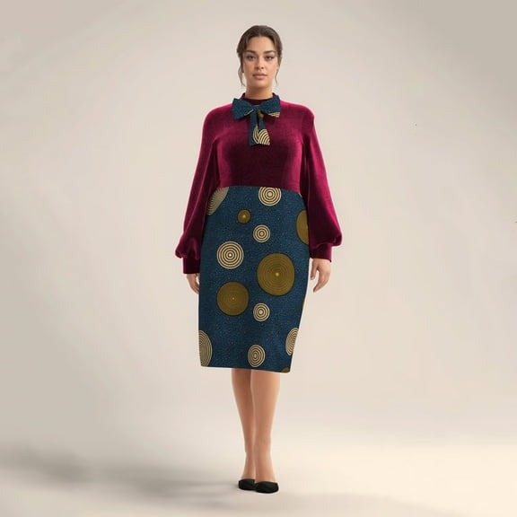 Bintarealwax African Dress for Women Long Sleeve Stand Neck Party Dresses Traditional African Women Clothing Customize WY10316
