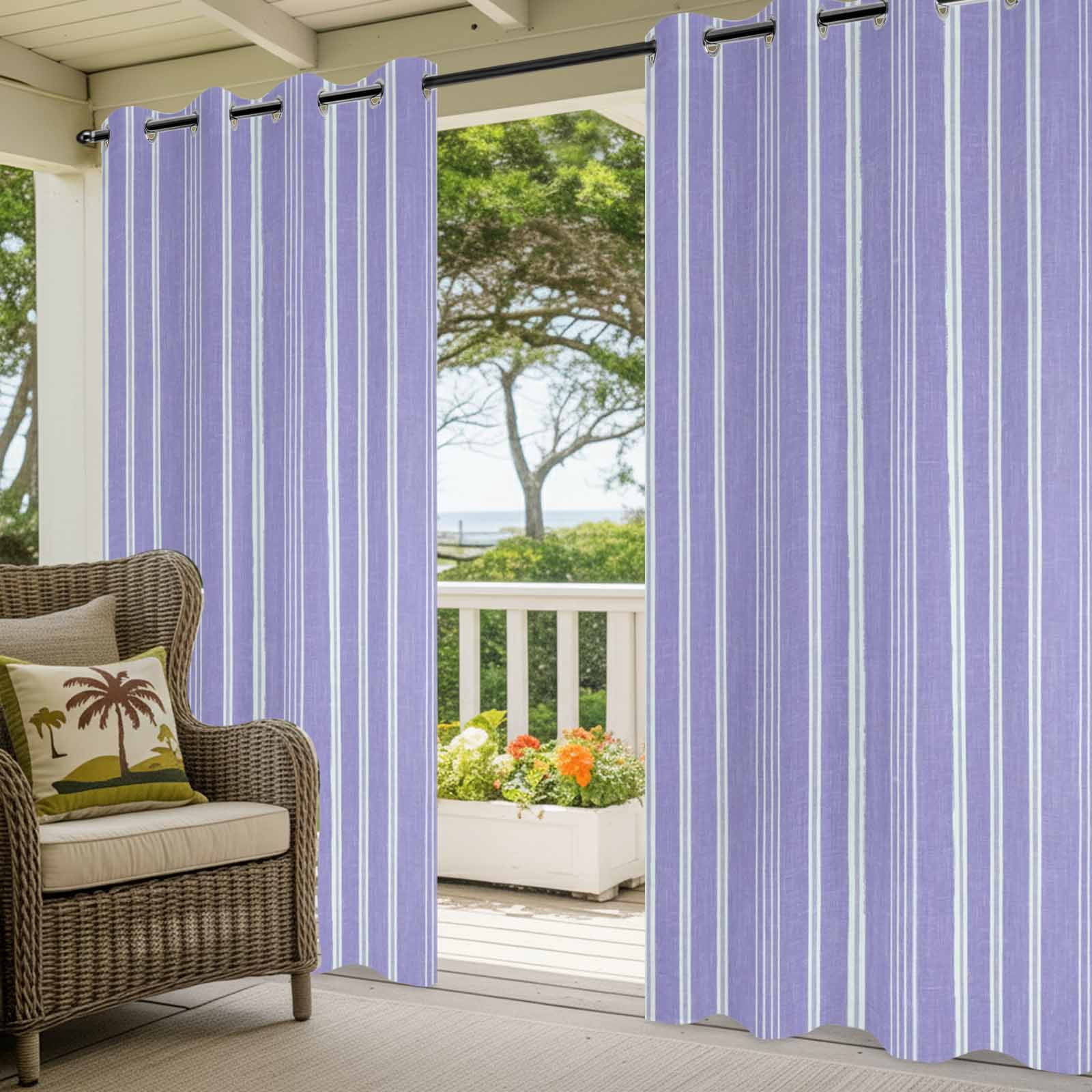 Purple Striped Outdoor Curtains for Patio, Minimalism Stripes Modern Vintage Farmhouse Abstract Sunshade Privacy Drapes Grommet Waterproof Outside Curtains for Porch/Cabana/Balcony 54"x 108", 1 Panel