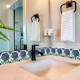 thumbnail image 2 of Mi Alma Flower Blue/Green Tile Stickers - Removable Vinyl 4x4, 24 pcs, 2 of 11