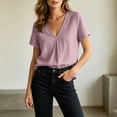 thumbnail image 5 of cfhntfmh Spring Tops for Women Casual V Neck Cotton Blend Shirts Short Sleeve Loose Fit Lightweight Blouse Tunics, 5 of 7