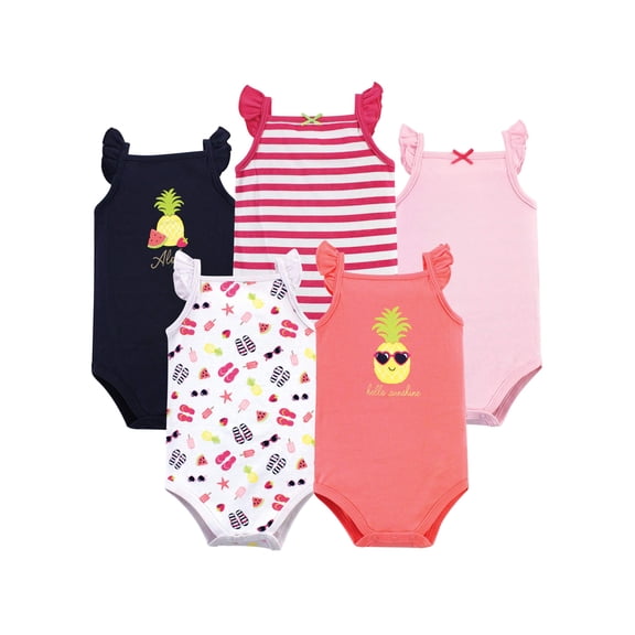 Hudson Baby Short Sleeve Bodysuits, 5-Pack, Newborn- 24 Months
