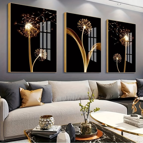 This 3pcs set of frameless abstract gold dandelion wall art canvas painting adds a touch of luxury to your living room!
