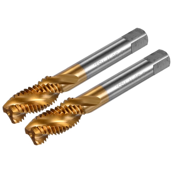 Uxcell 2-Pack 5/8-11 UNC Spiral Flute Thread Tap, HSS Titanium Coated Right Hand Threading Tap Screw Tapping Tool