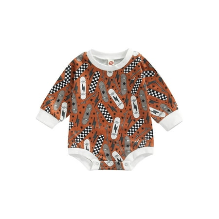 

Sunisery Newborn Baby Girls Bodysuit Toddler Boys Skateboarding Star Plaid Print Long Sleeve Romper Clothes Brown 0-6 Months