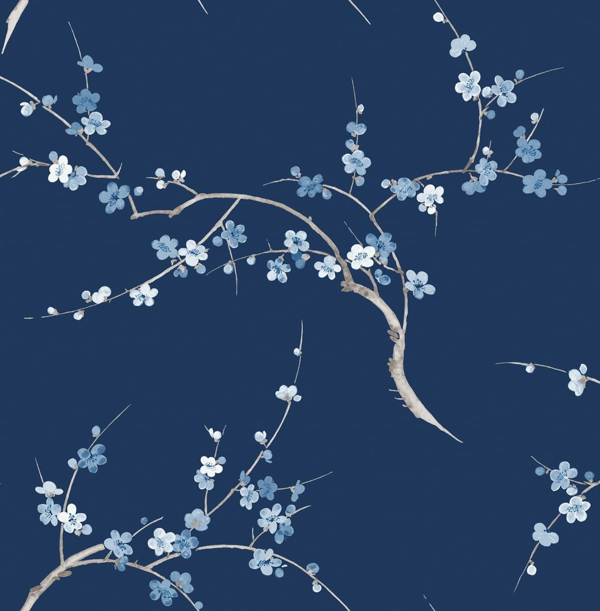 NextWall Navy & Blue Jay Cherry Blossom Floral Peel and Stick Wallpaper