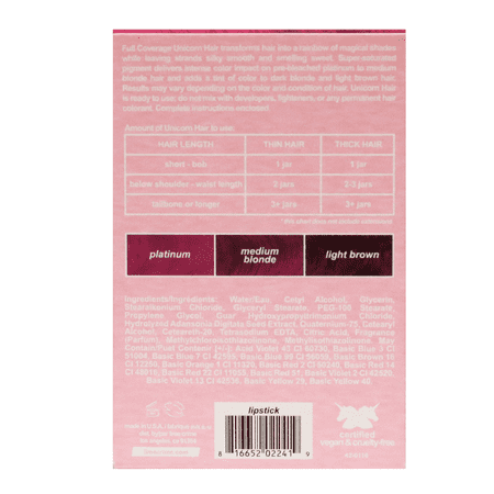 Lime Crime Unicorn Hair Dye, Lipstick, Full Coverage, Semi-Permanent, Vegan, 6.76 fl oz