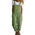 thumbnail image 2 of Bloomae Womens Casual Adjustable Bib Overalls Loose Fit One Piece Classic Cuffed Roll Hem Jumpsuits Vintage Cross Back Romper Pants with Pockets, 2 of 6