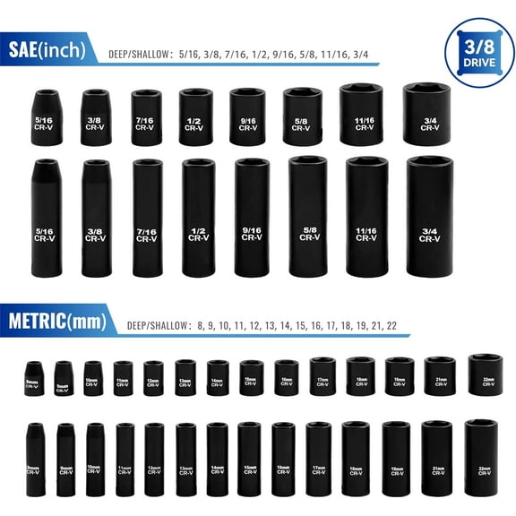3/8" 50 PCS SAE & Metric Socket Set