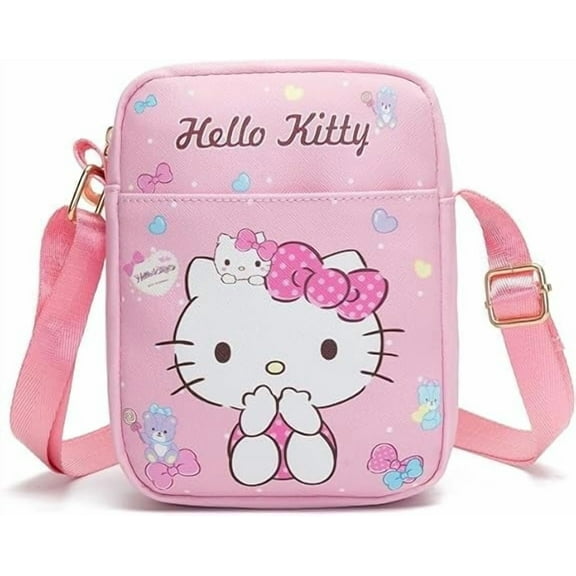 Hello Kitty cute cartoon theme mini crossbody bag, soft PU leather crossbody shoulder bag, cartoon adjustable length handbag