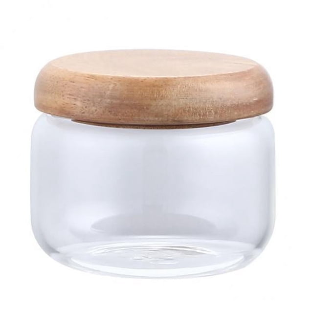 jifeng 2xMini Glass Jars with Wood Lids Container 300ml Orgnizer for Cookie Tea Spice
