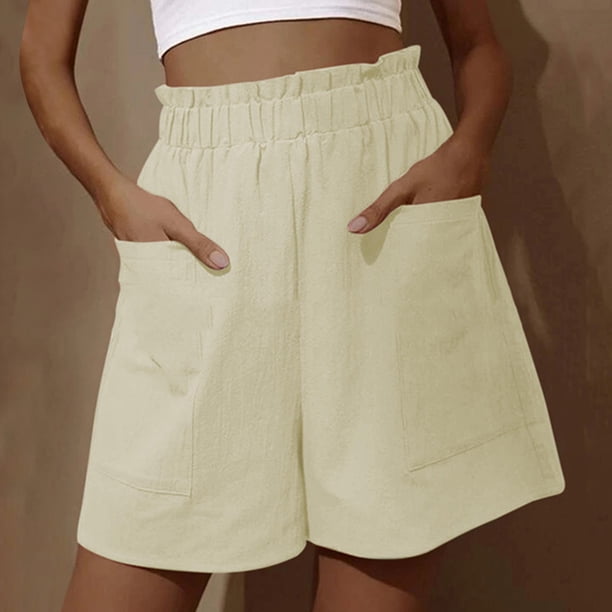 ICHUANYI Clearance Women's Fashion Pants Leisure Sports Shorts Pants Pocket High Waist Comfortable Jeans(Yellow, M) ICHUANYI WER2023081400758