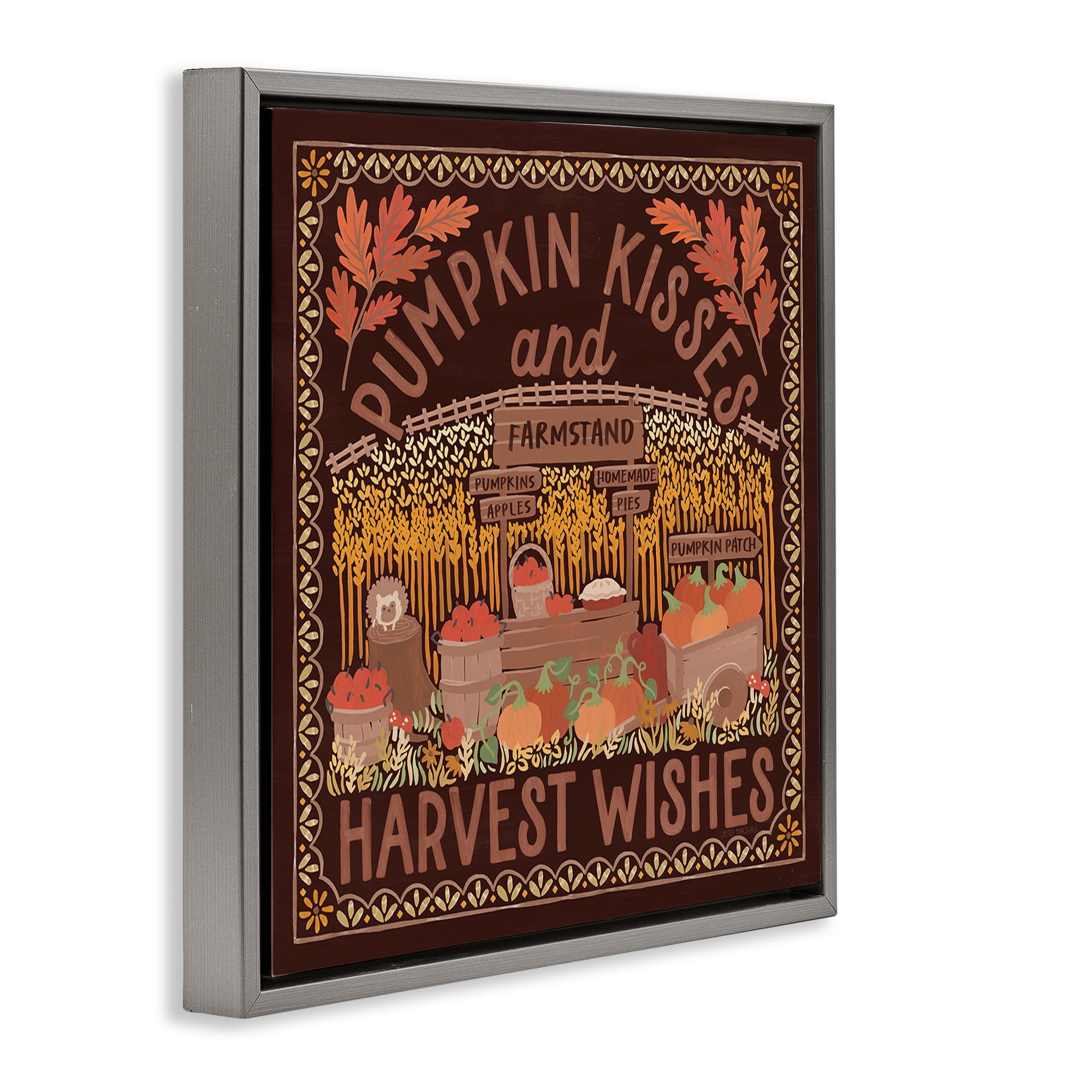 Stupell Industries Autumn Harvest Wishes Landscape Painting Gray Floater Framed Art Print Wall Art, 18 x 18