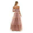 thumbnail image 2 of SAY YES TO THE PROM Womens Pink Mesh Zippered Pleated Tiered Skirt Rhinestone Band Flutter Sleeve V Neck Full-Length Prom Gown Dress Juniors 15, 2 of 4