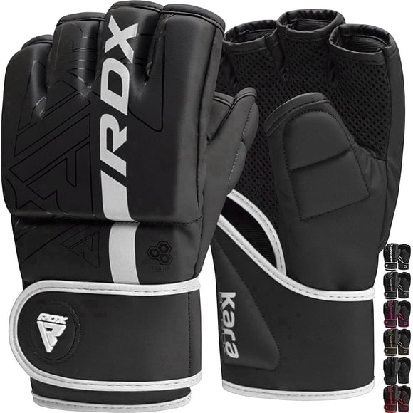 RDX Gants de MMA Boxe Grappling Sparring, Mitaines d'Arts Martiaux Pré-Courbées, Paume Ventilée, Cuir Maya Hide KARA, Blanc, TG