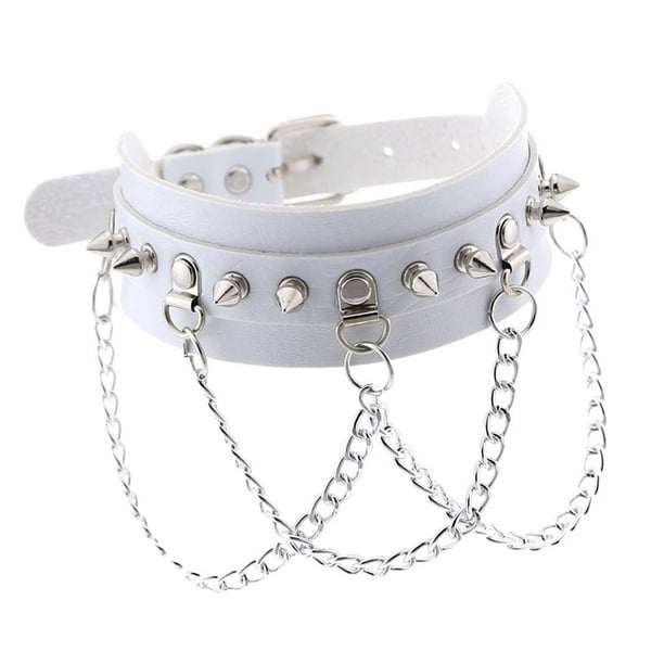 Gargantilla de cuero gótico jinwen collar de cadenas de púas Blanco Gargantilla de pico con cadena