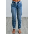 thumbnail image 3 of Carlin KanCan Women's High Rise Slim Straight Jeans, Medium Wash, Raw Hem, 3 of 6