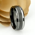 thumbnail image 2 of Men's Women's Tungsten Wedding Band Engagement Ring 8mm Two-tone Black IP Brushed Center Steel Color Stepped Edge, 2 of 4