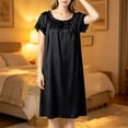 thumbnail image 5 of Blmnix Satin Nightgown Sleep Shirts for Women Lightweight Nightgowns Sleep Dresses Sleep Shirt Crew Neck Short Sleeve Knee Length Black Mumu Nightgown for Women, 5 of 7