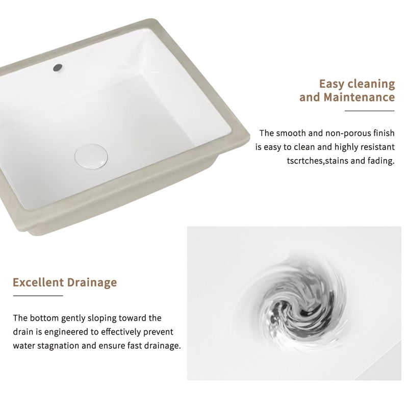 TICOZE Modern White Rectangular Undermount Bathroom Sink, Vanity Sink with Overflow, High-Quality Ceramic Vessel Sinks Style Basin Sink for Under Counter Installation