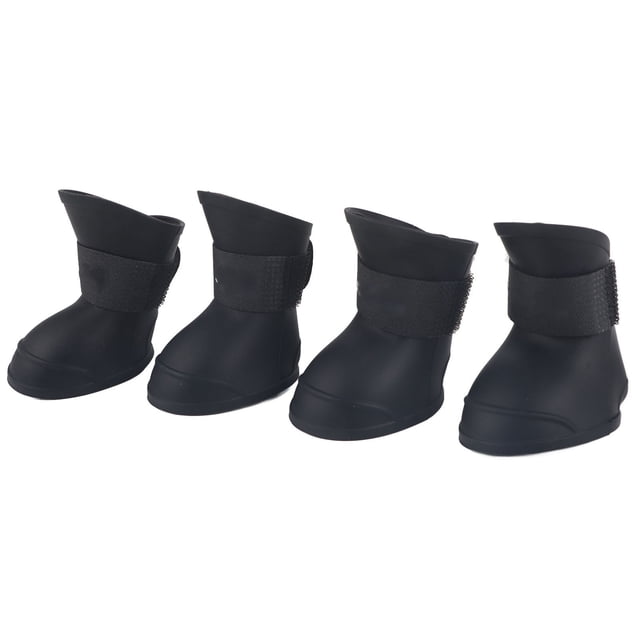 4 piezas de silicona para perros y mascotas, lindas botas impermeables, zapatos protectores antideslizantes para la lluvia (L negro)