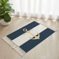 thumbnail image 3 of Yellow Anchor Nautical Bathroom Rug 2'x3', Navy Blue White Striped Low Profile Front Entryway Rug with Tassels, Woven Cotton Washable Kitchen Mat Carpet for Foyer Bedroom Back Door Decor, 3 of 9