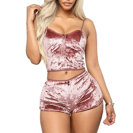 

Emmababy Women 2PCS Lingerie Set Slim Solid Color Sling Crop Top Short Elastic Band Pants