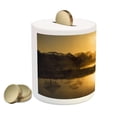 thumbnail image 2 of Nature Piggy Bank, Idyllic Sunrise in the Bog with Tree Reflections on Lake Misty Morning Scenery, Ceramic Coin Bank Money Box for Cash Saving, 3.6" X 3.2", Sepia, by Ambesonne, 2 of 4