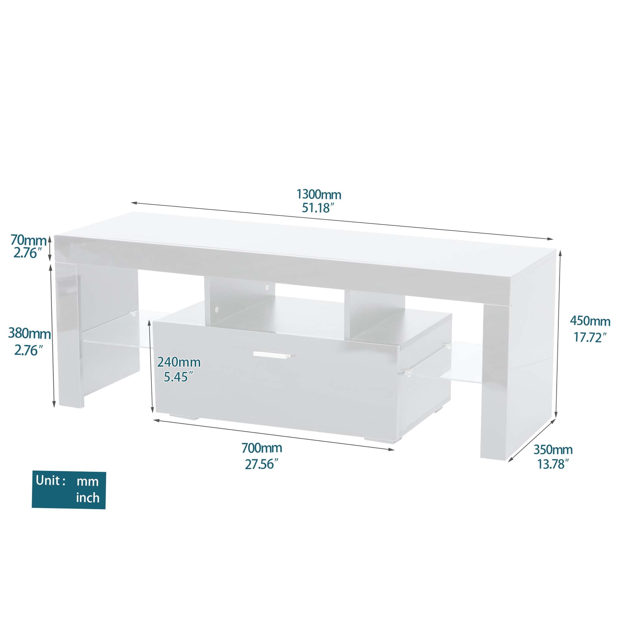 Aukfa LED  TV Stand for TVs up to 60", Storage TV Cabinet for Living Room - White