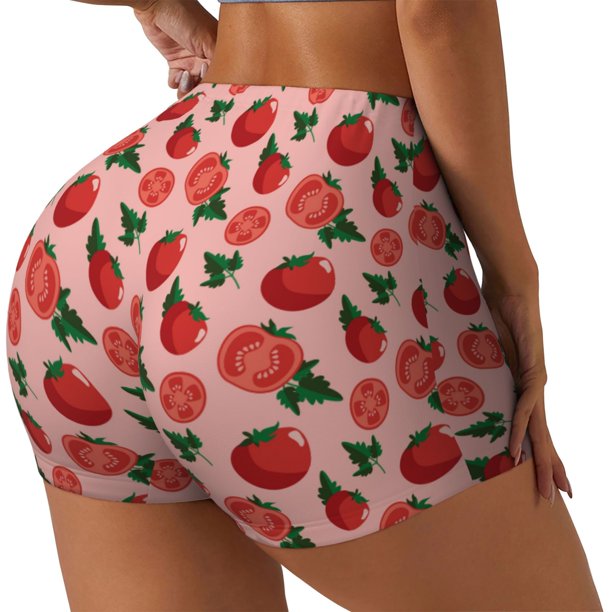 Fotbe Tomatoes Shorts Sin Costuras – Shorts Deportivos de Cintura Alta para Mujer, Elásticos para Gimnasio, Yoga, Running o Ciclismo-Large
