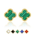 thumbnail image 1 of JeenMata Pendientes de Botón con Flores Verdes Bañados en Oro Amarillo, 1 of 7