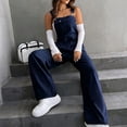 thumbnail image 6 of Women's Wide Leg Overalls Loose Casual Bib Jumpsuit Adjustable Strap Pockets, 6 of 8