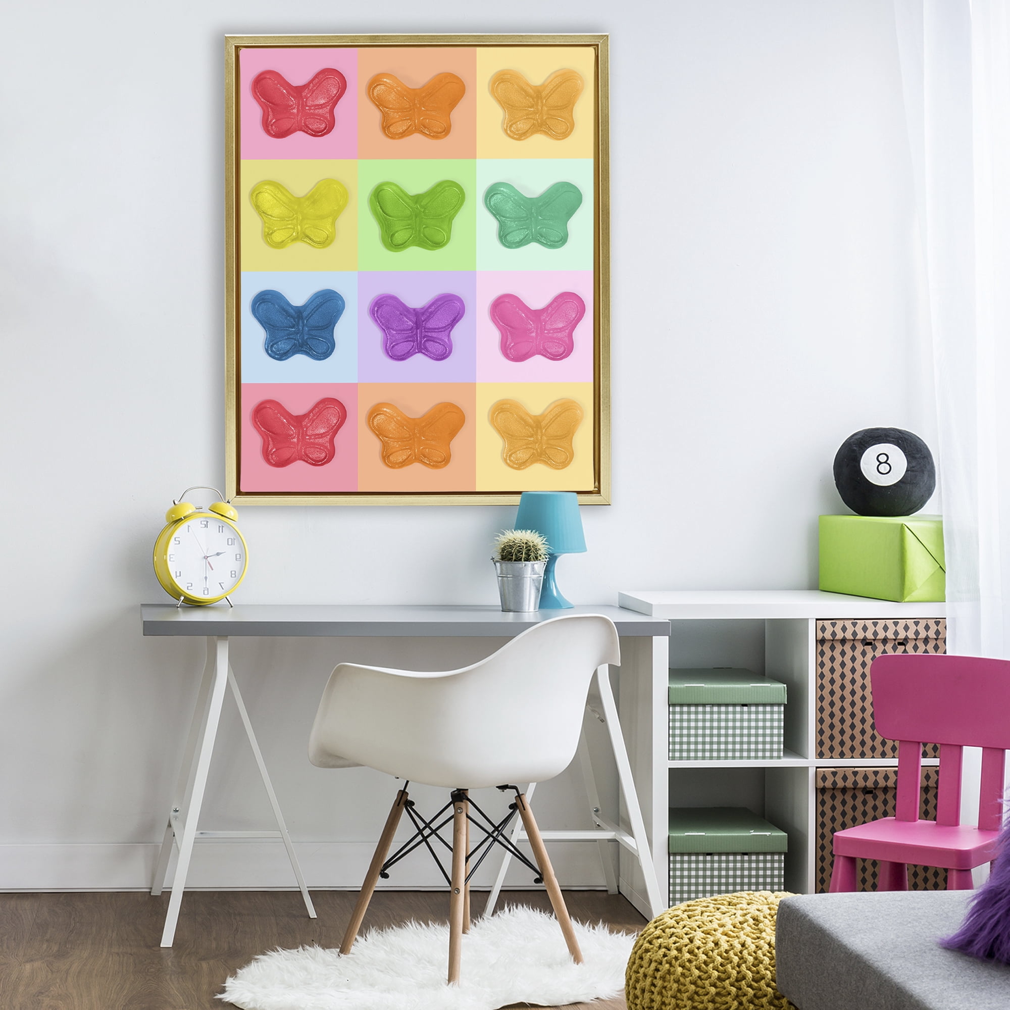 Stupell Industries Colorful Butterflies Candy Gold Framed Floater Canvas Wall Art, design by LISH Creative